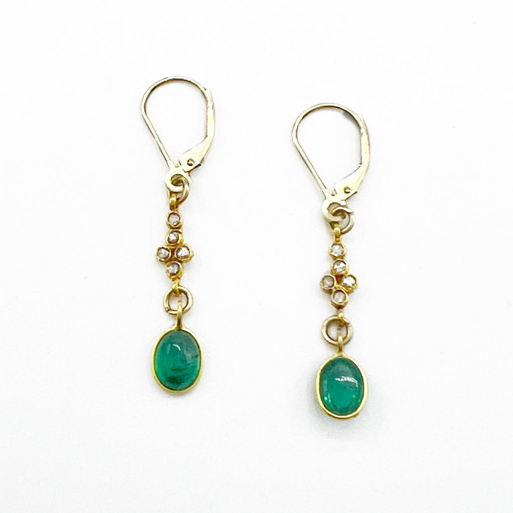 Diamond Flowers Dripping with Emeralds Earring