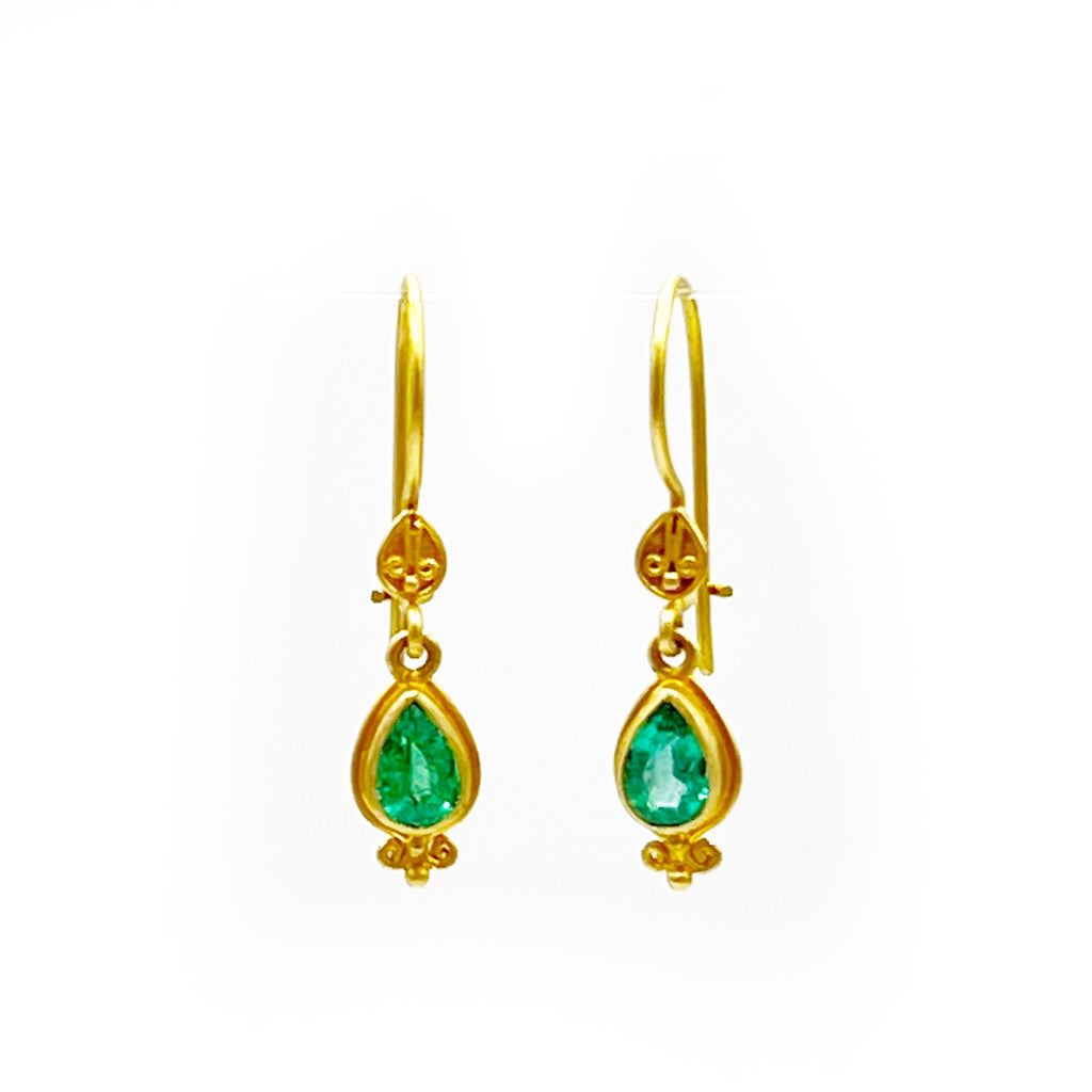 Golden Pear Filigree Emerald Earrings