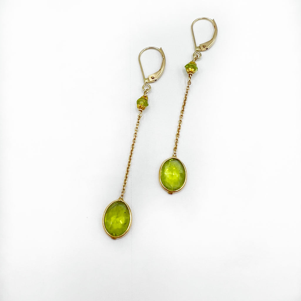 Peridot Chain Drop Earrings in 14 Karat Gold