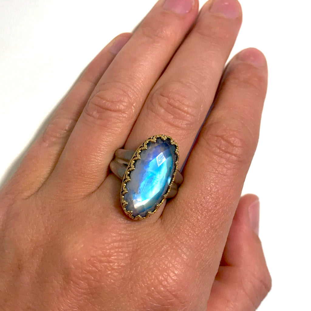 Faceted oval moonstone ring