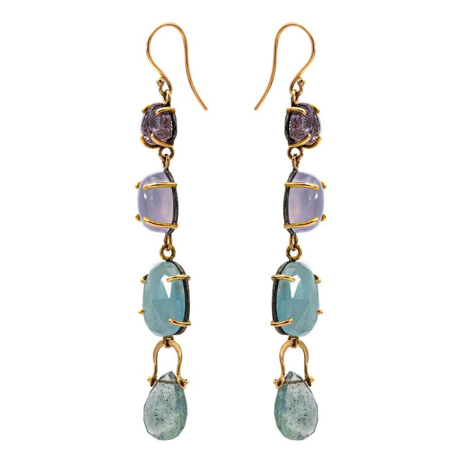 Drop Earrings with Carved Tourmaline and a Rainbow of Color