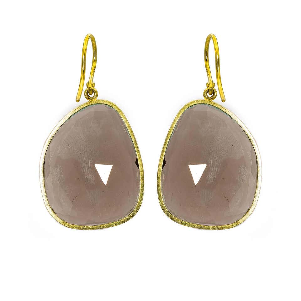 Smokey Topaz Rose Cut Stones Set in 18 Karat Gold Earrings
