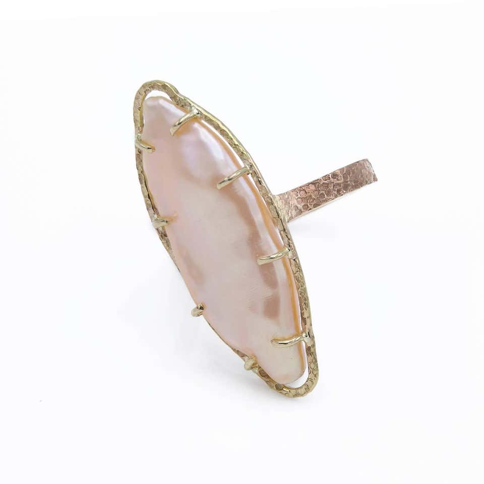 Peach Freshwater Pearl Two Color Gold Ring