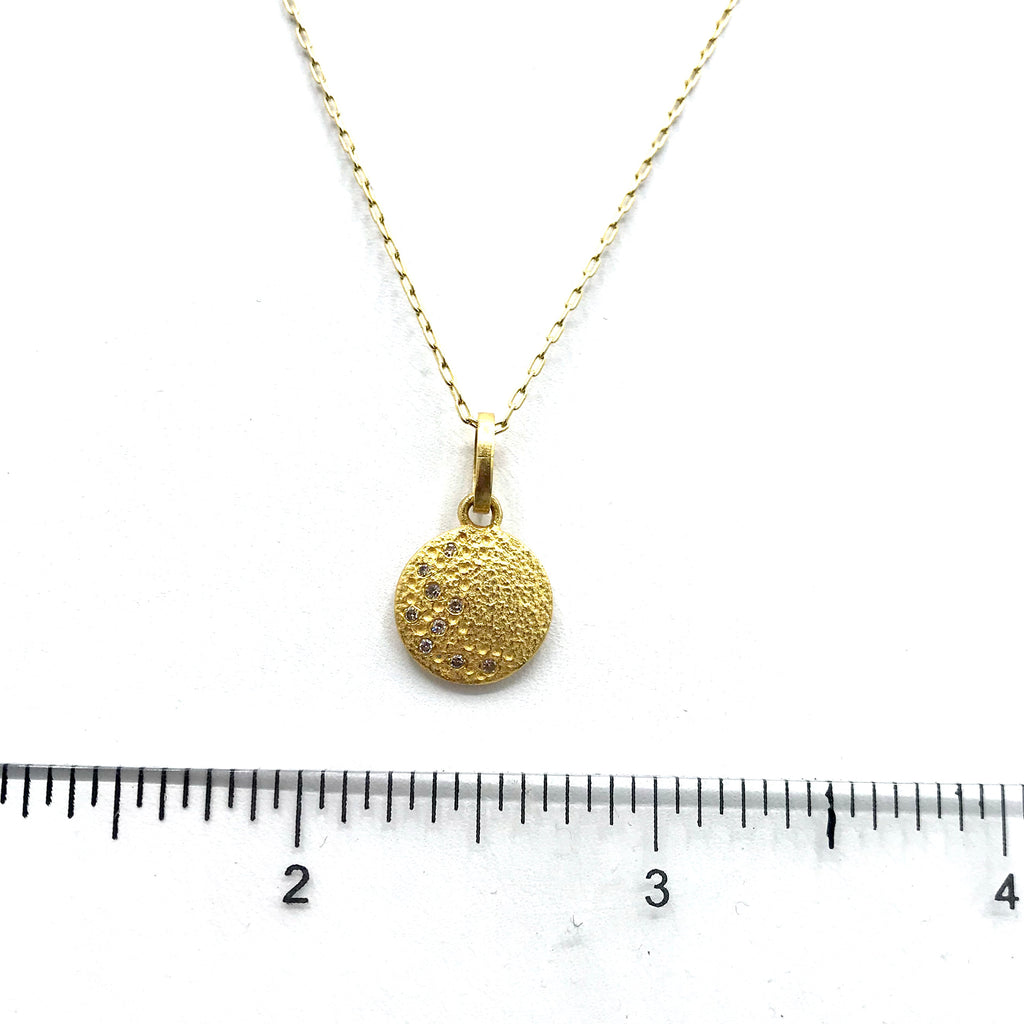 Gold Textured Diamond Pave Crescent Moon Pendant