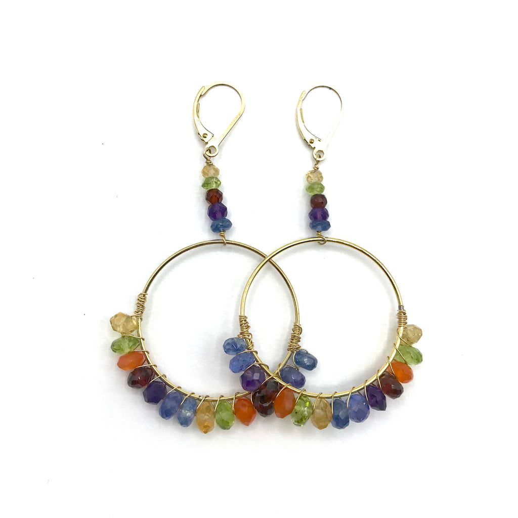 Rainbow Hoop Earrings with Semi-Precious Stones
