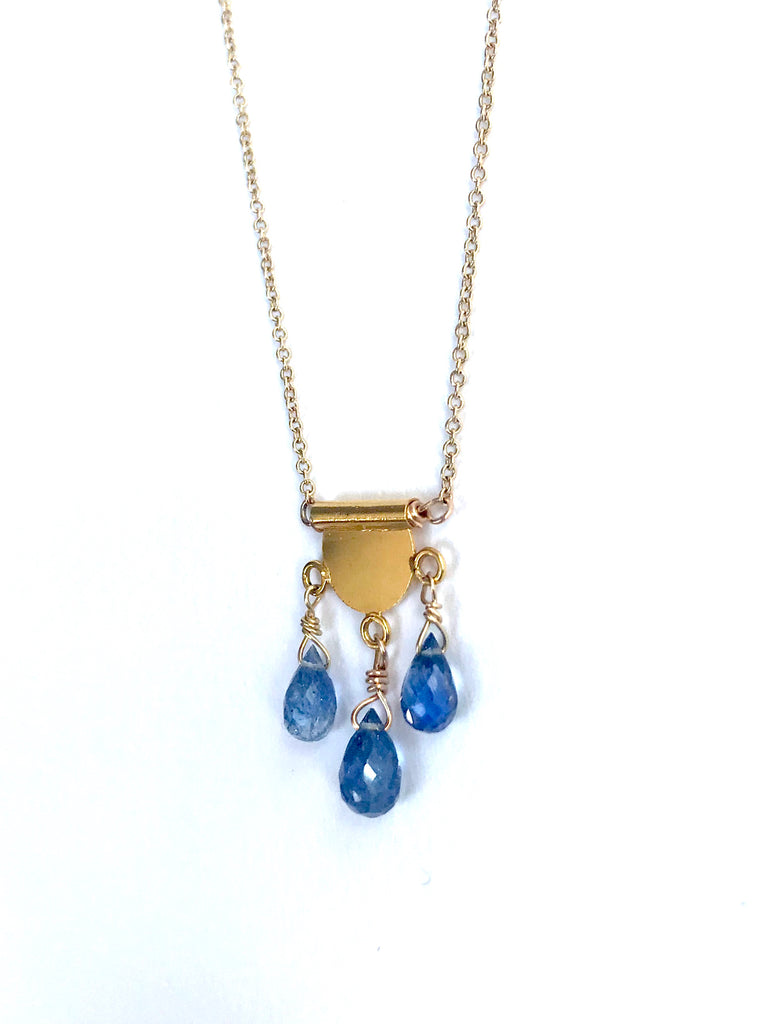 Sapphire Briolette Drop Necklace in 18K & 14K Yellow Gold