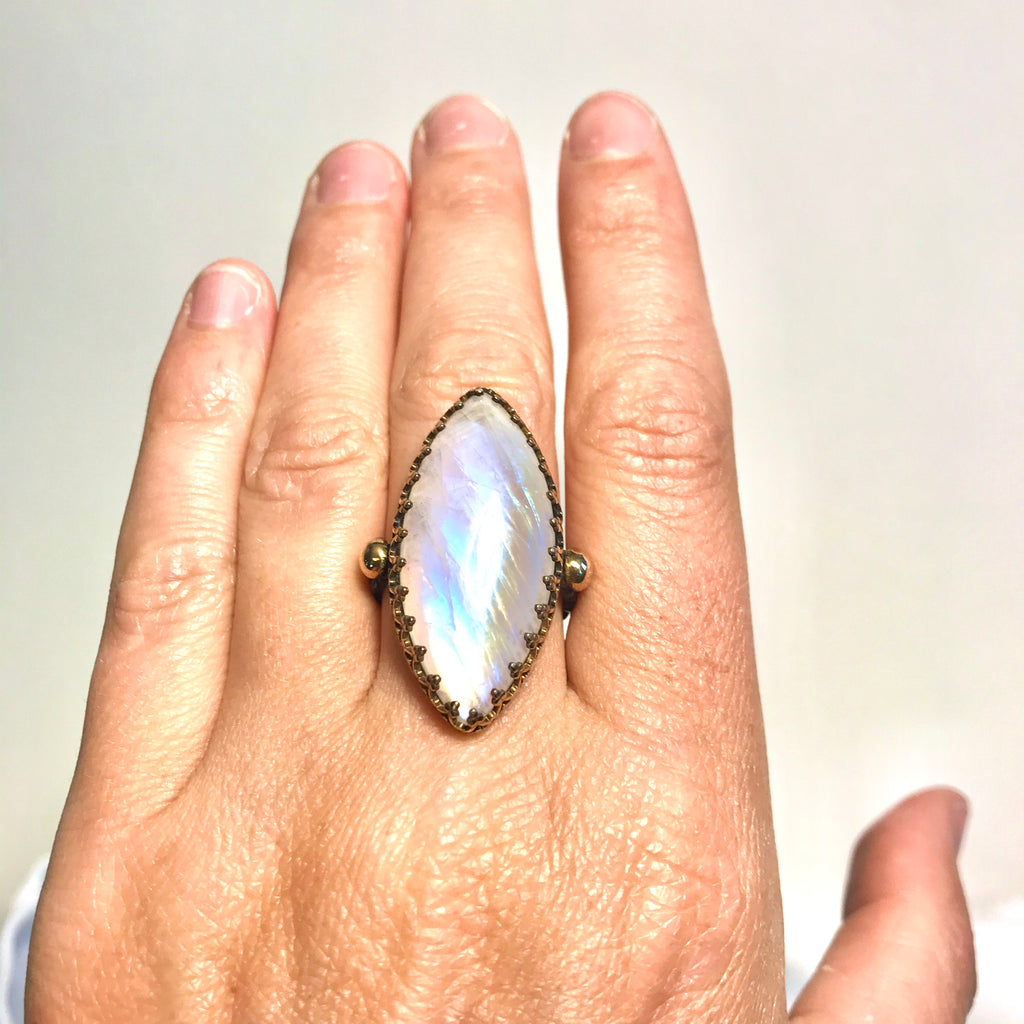 Large Marquise Moonstone Ring in Oxidized Silver