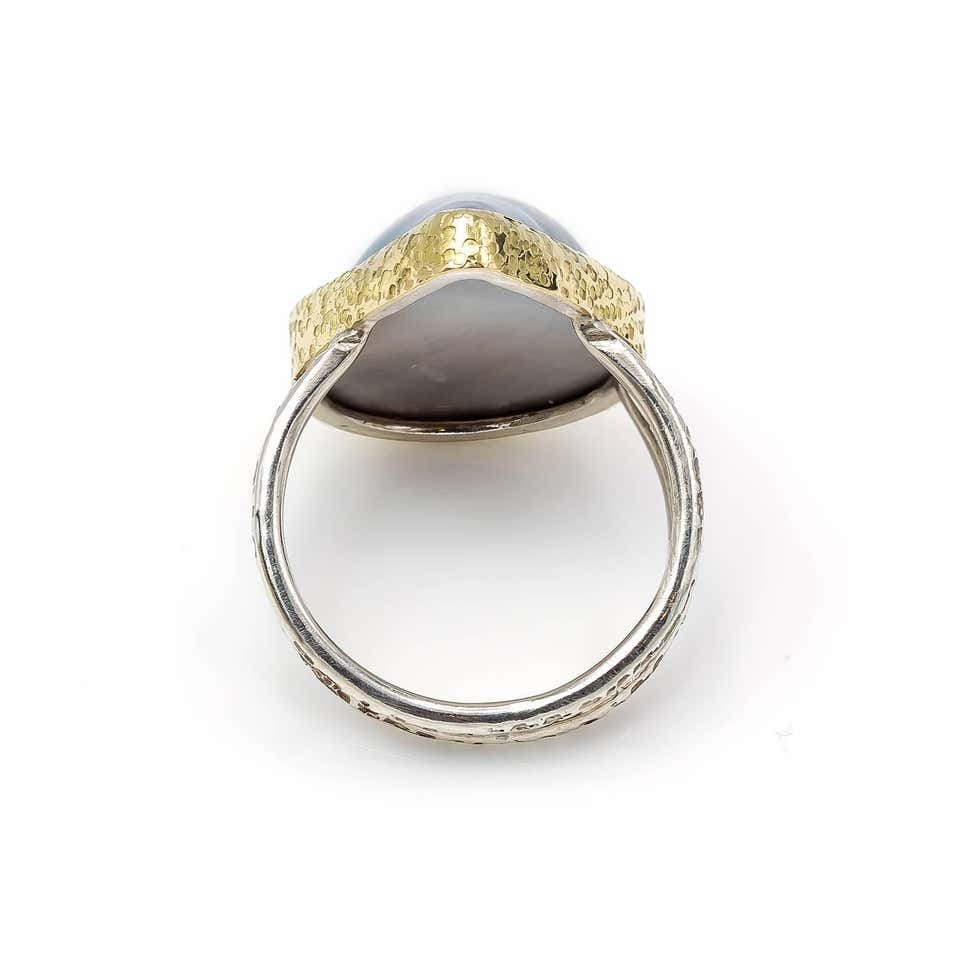 Black Mabe Peal Ring Tear Shaped in Gold and Sterling Silver