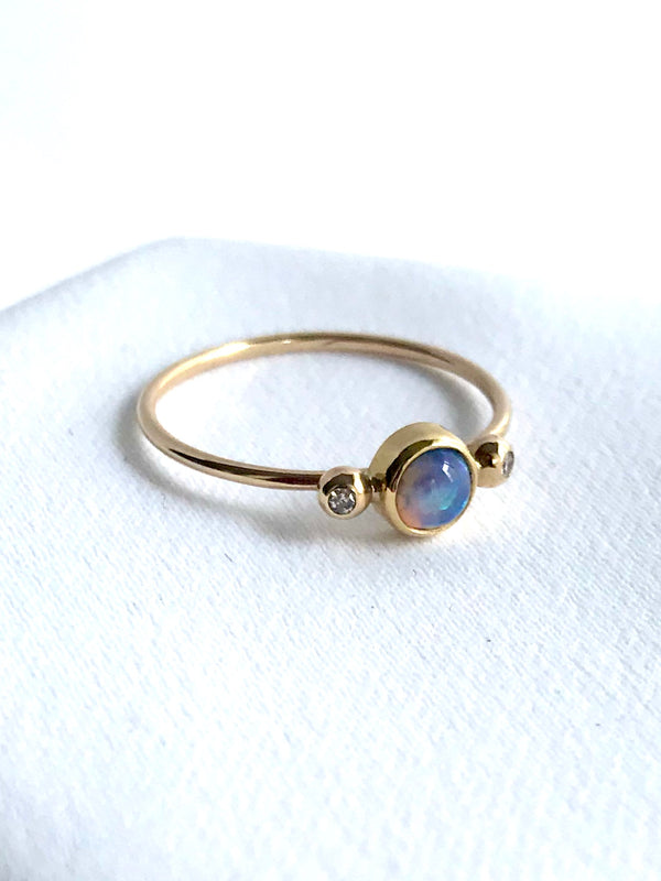 Round Australian Opal & Diamond Ring