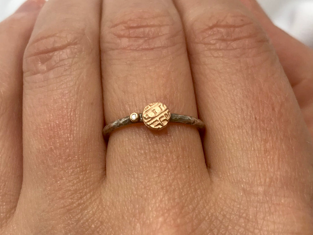 Rose Gold Coin and Diamond Ring