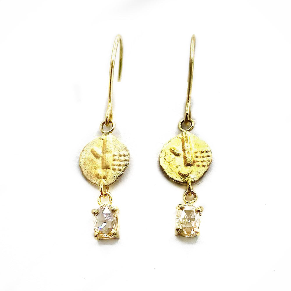 Diamond and Coin Gold Earrings