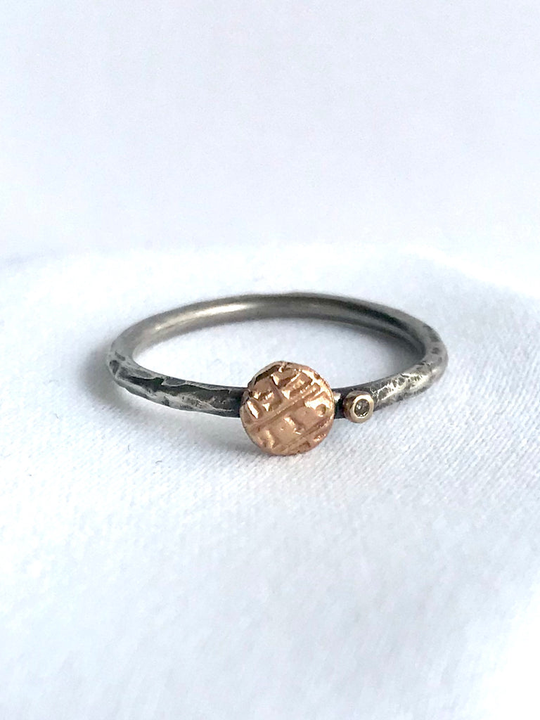 Rose Gold Coin and Diamond Ring