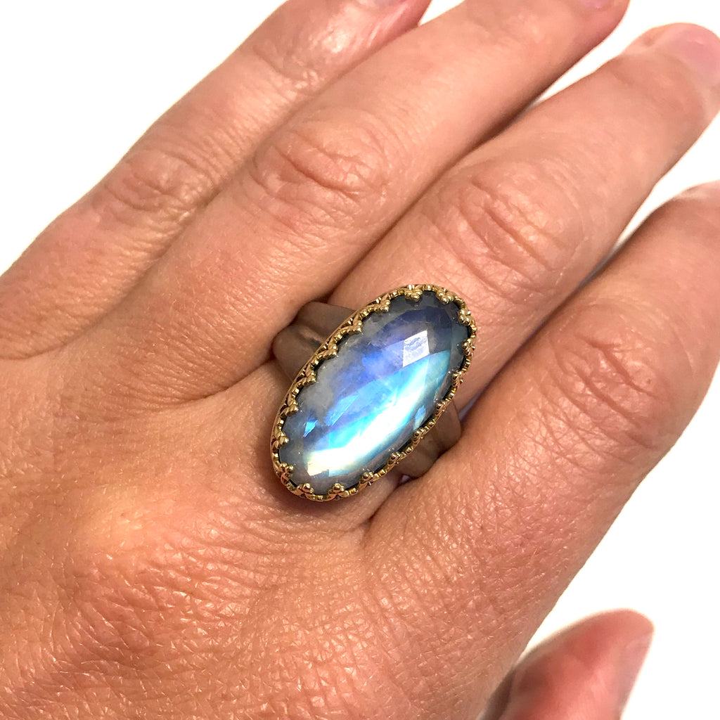 Faceted oval moonstone ring