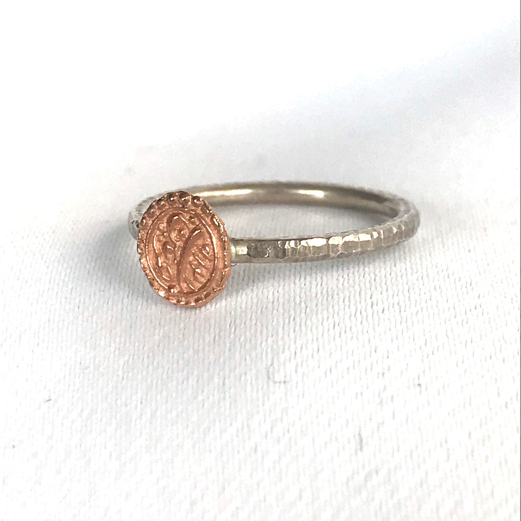 Rose Gold Wedding Coin Ring w/ Sterling Silver Band