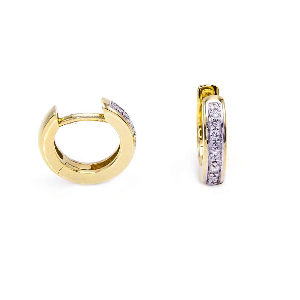 Diamond 14 Karat Gold Huggie Hoop Earrings