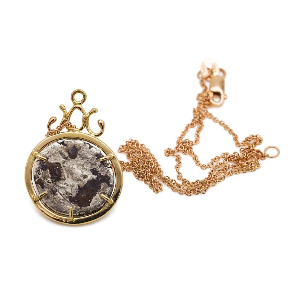 Bronze Roman Coin Set in 14 Karat Gold Pendant