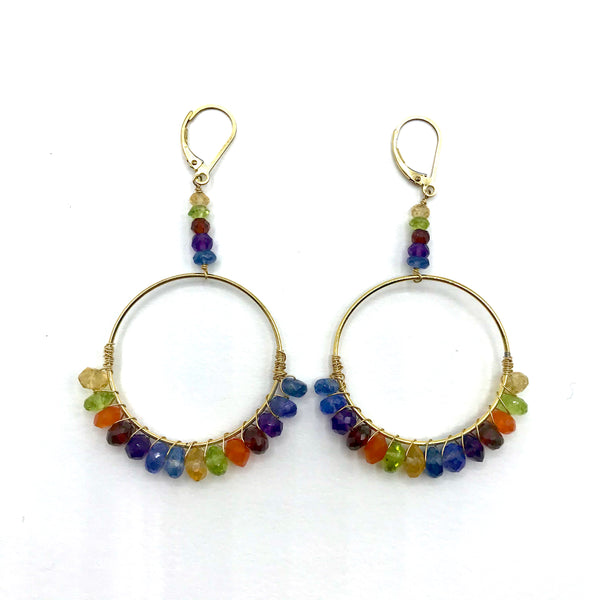 Rainbow Hoop Earrings with Semi-Precious Stones