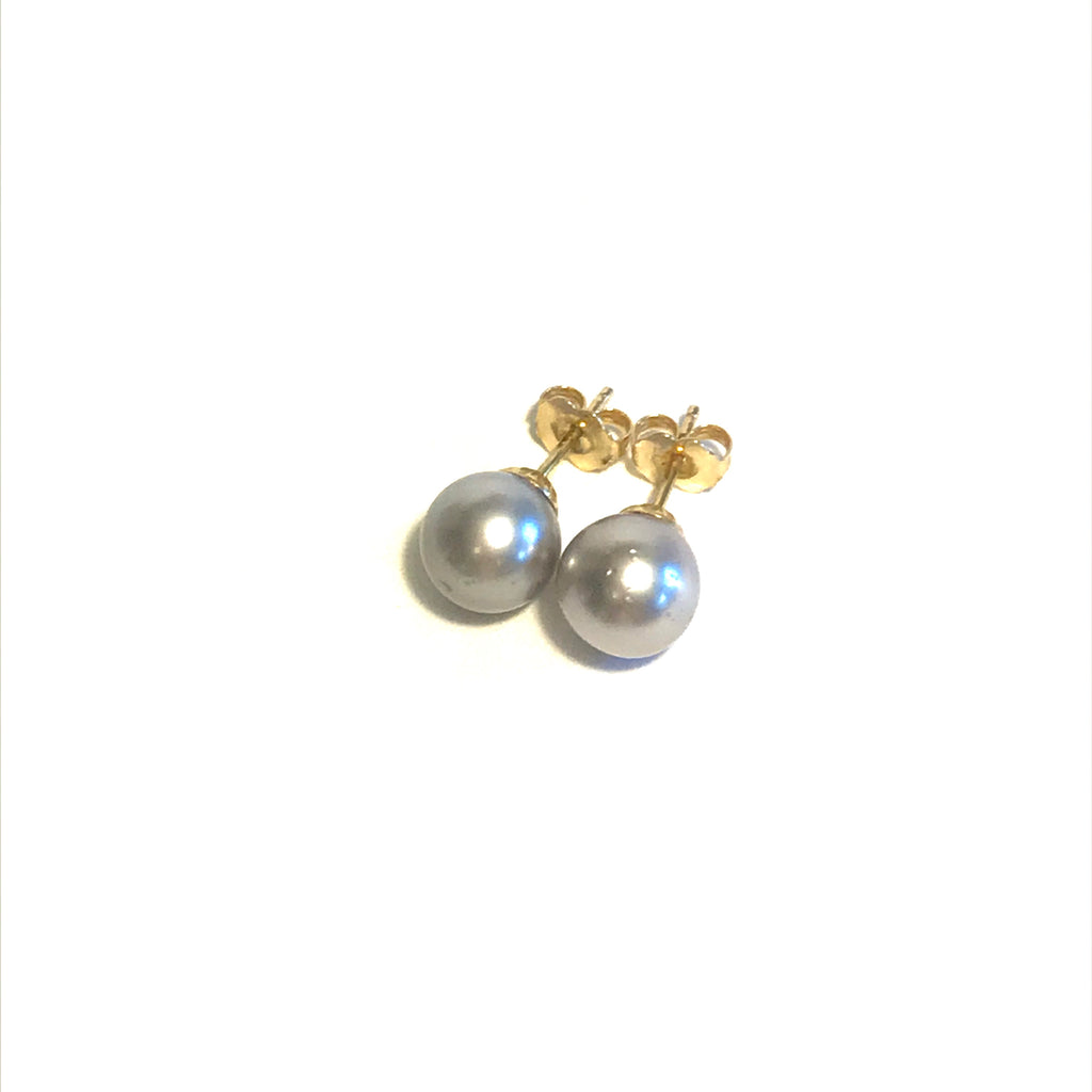 Light Grey Tahitian Pearl Stud Earrings in 14K Yellow Gold