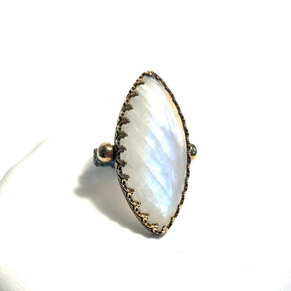 Large Marquise Moonstone Ring in Oxidized Silver