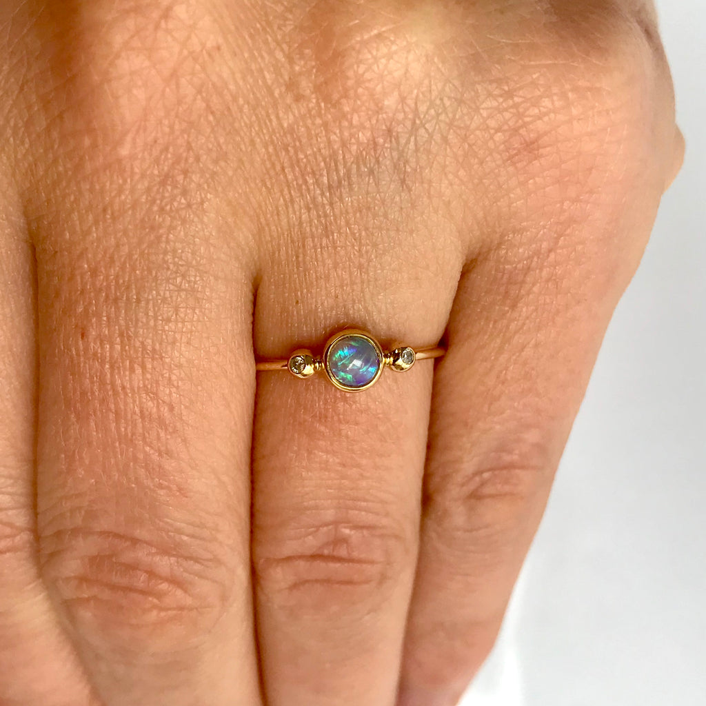 Round Australian Opal & Diamond Ring