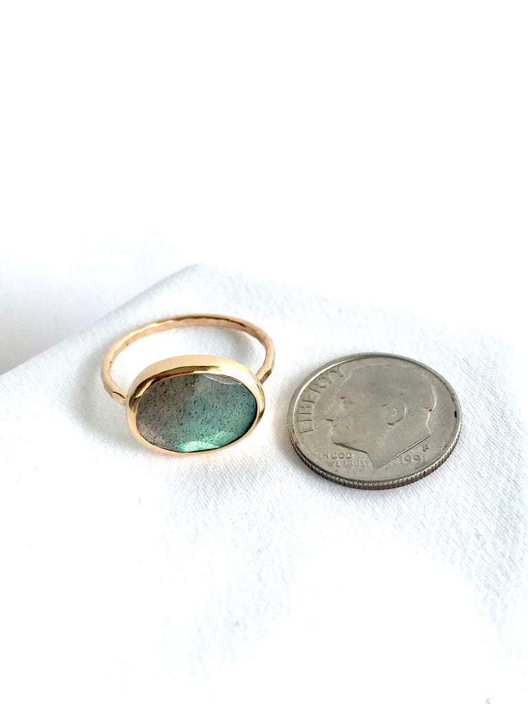 Speckled Oval Labradorite Ring Set In 14K Yellow Gold Ring