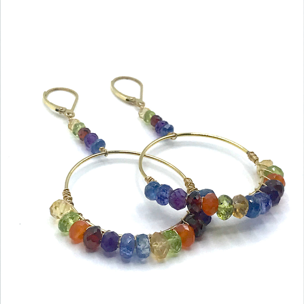 Rainbow Hoop Earrings with Semi-Precious Stones