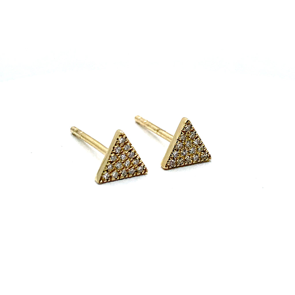 Gold Pave Diamond Triangle Studs
