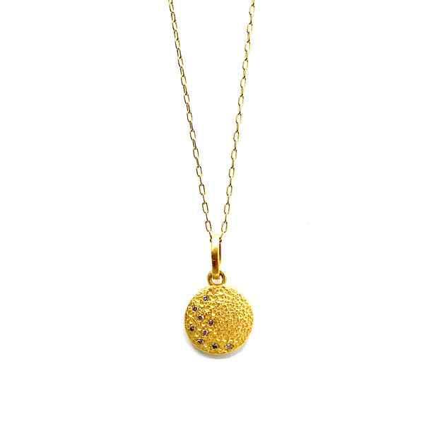 Gold Textured Diamond Pave Crescent Moon Pendant