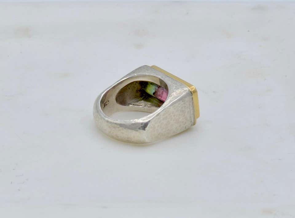 Rainbow Tourmaline in a Modern set in Gold and Silver