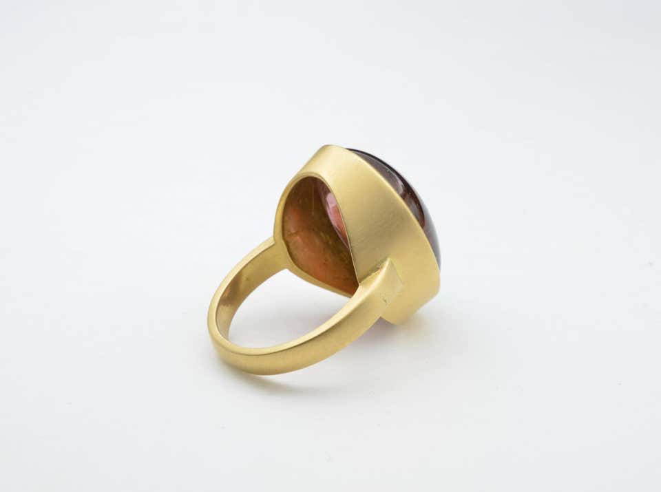 Large Cabochon Rubelite Tourmaline and 18 Karat Gold Ring