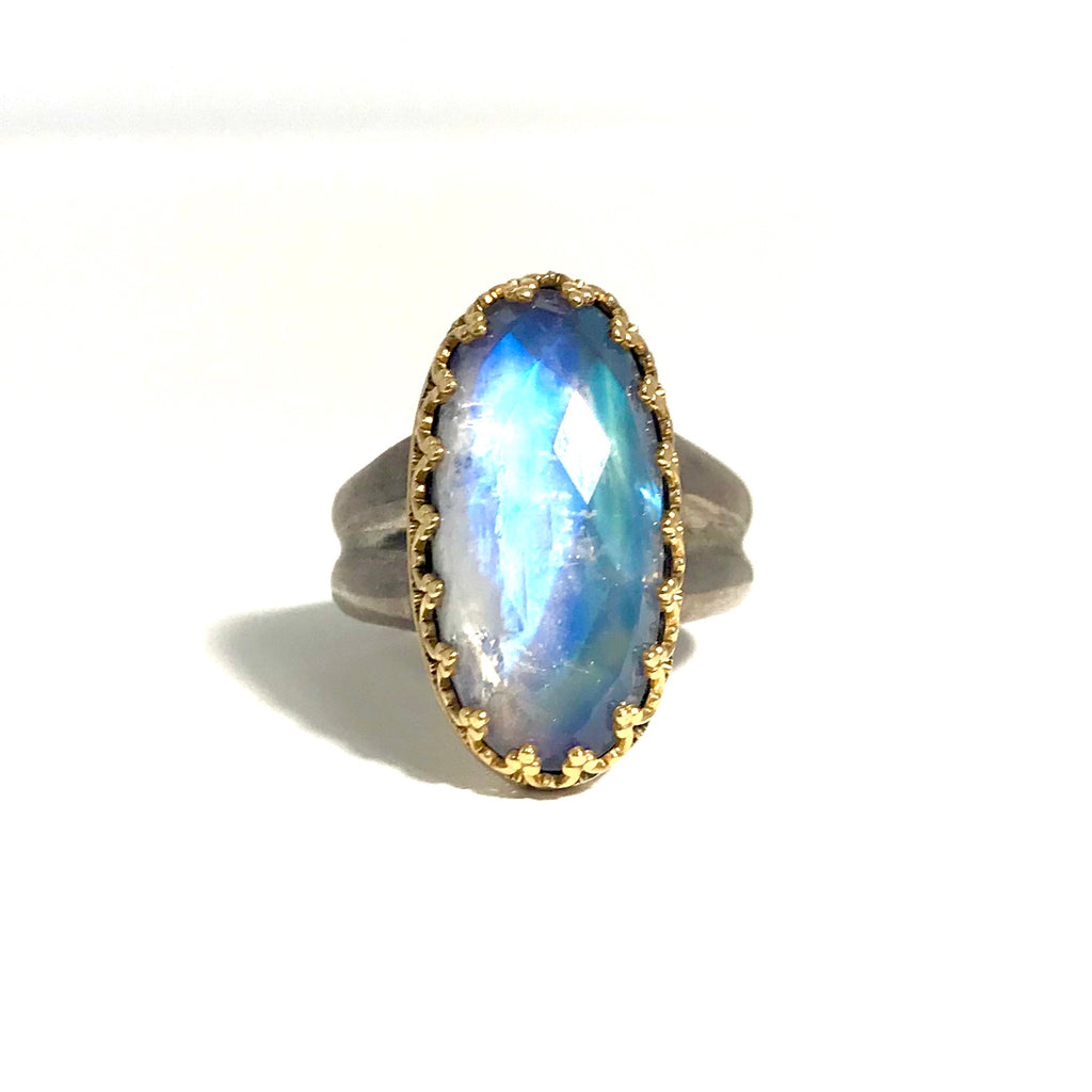 Faceted oval moonstone ring