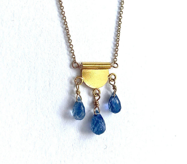 Sapphire Briolette Drop Necklace in 18K & 14K Yellow Gold