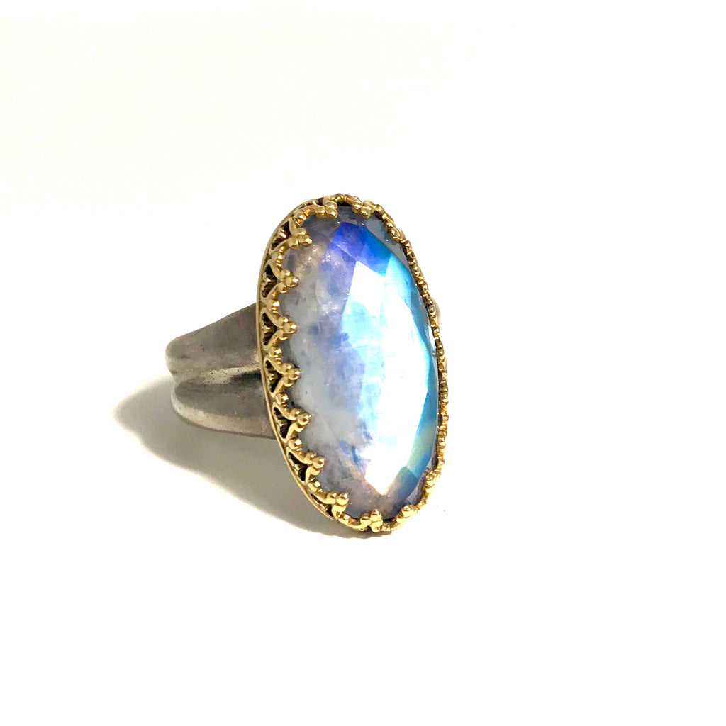 Faceted oval moonstone ring