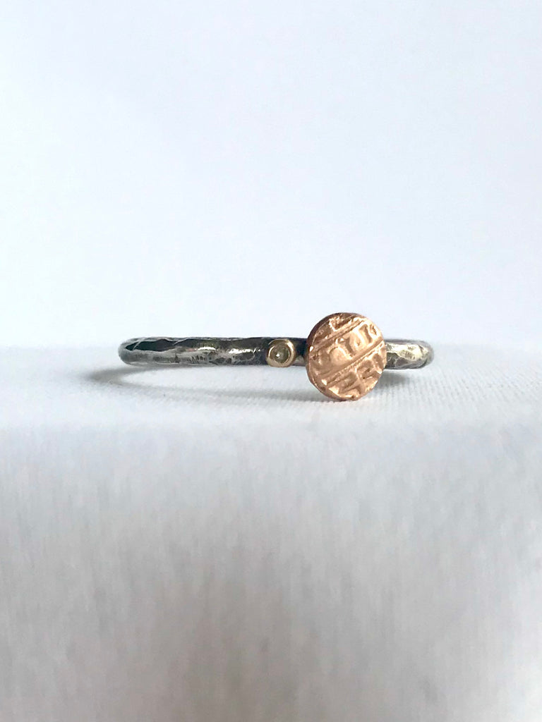 Rose Gold Coin and Diamond Ring