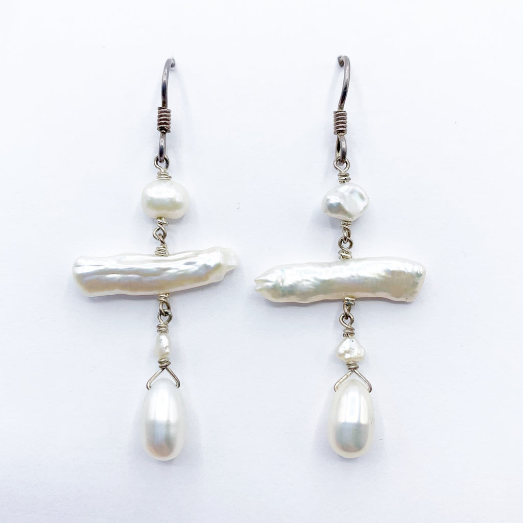 Sterling Sliver and Pearl  Drop Earrings