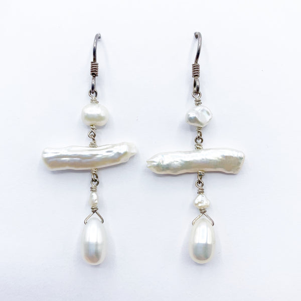 Sterling Sliver and Pearl  Drop Earrings