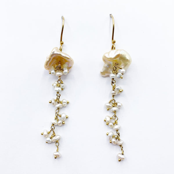 Yellow Gold Filled Natural Pearl Drop Earrings