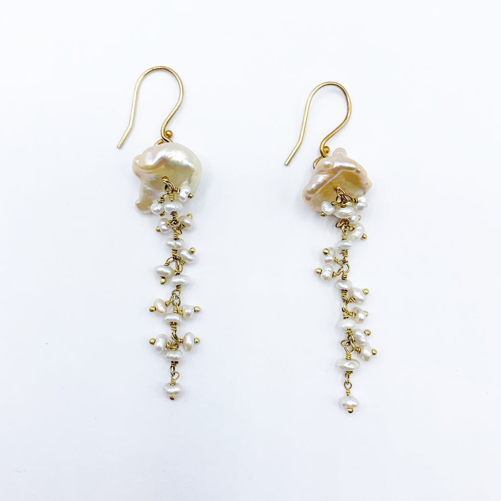 Yellow Gold Filled Natural Pearl Drop Earrings