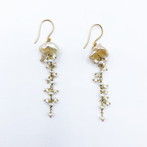 Yellow Gold Filled Natural Pearl Drop Earrings