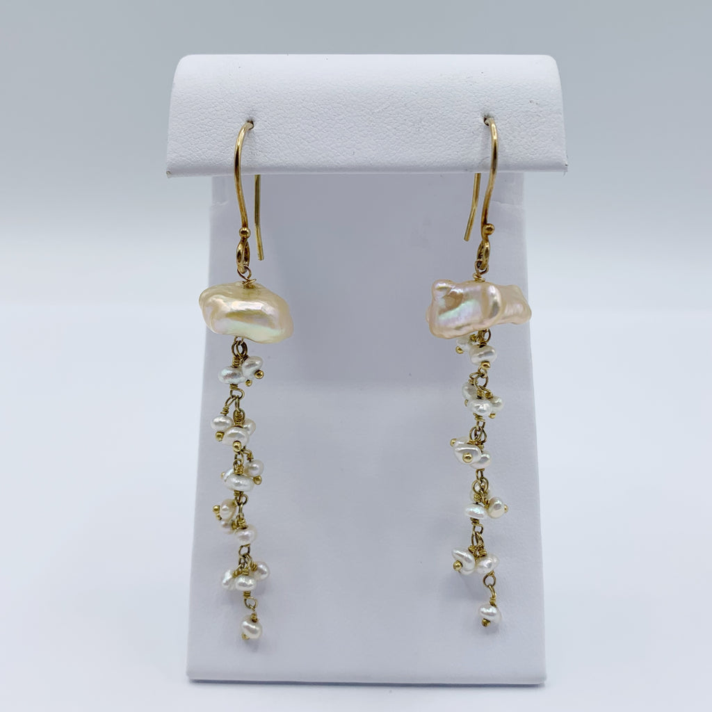 Yellow Gold Filled Natural Pearl Drop Earrings