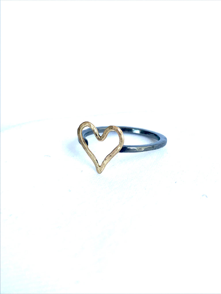 Heart Ring in Gold and Oxidized Silver