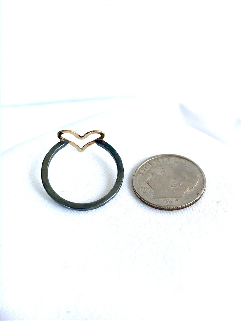 Heart Ring in Gold and Oxidized Silver