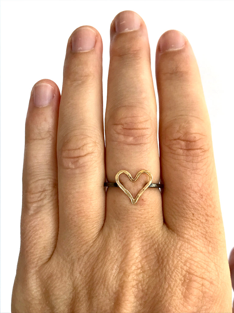 Heart Ring in Gold and Oxidized Silver