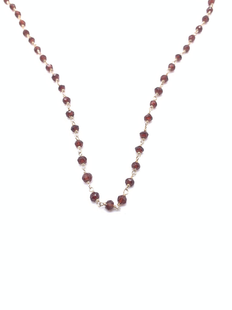 Beaded Garnet Necklace on Yellow Gold Filled or Sterling Silver Chain