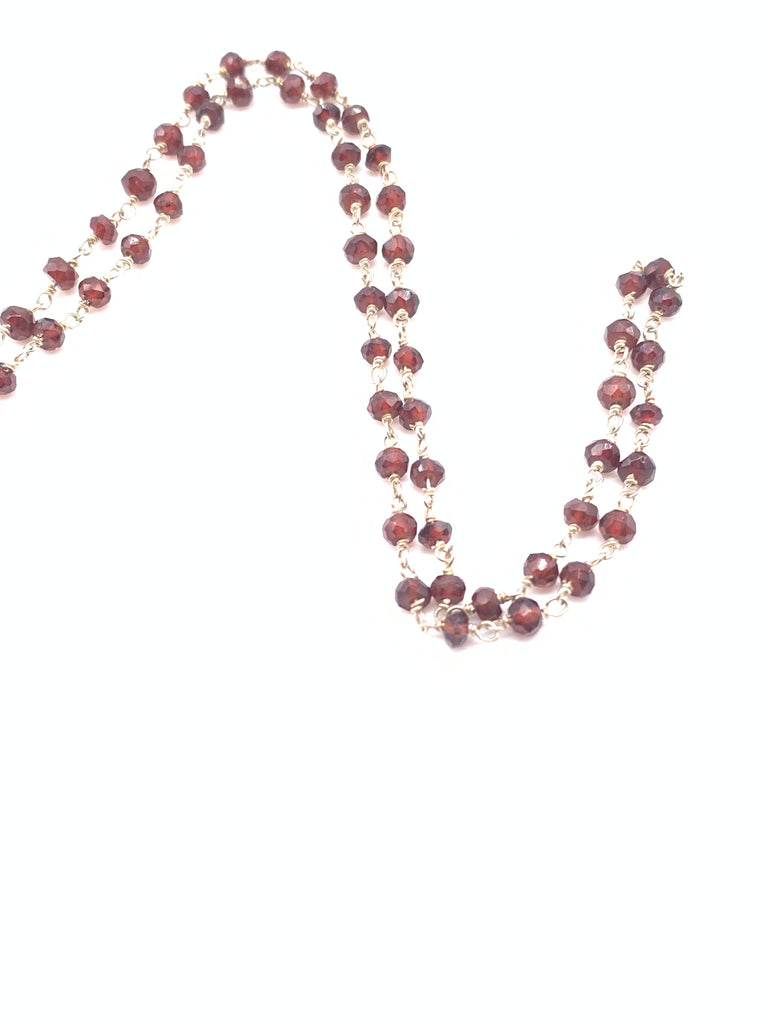 Beaded Garnet Necklace on Yellow Gold Filled or Sterling Silver Chain