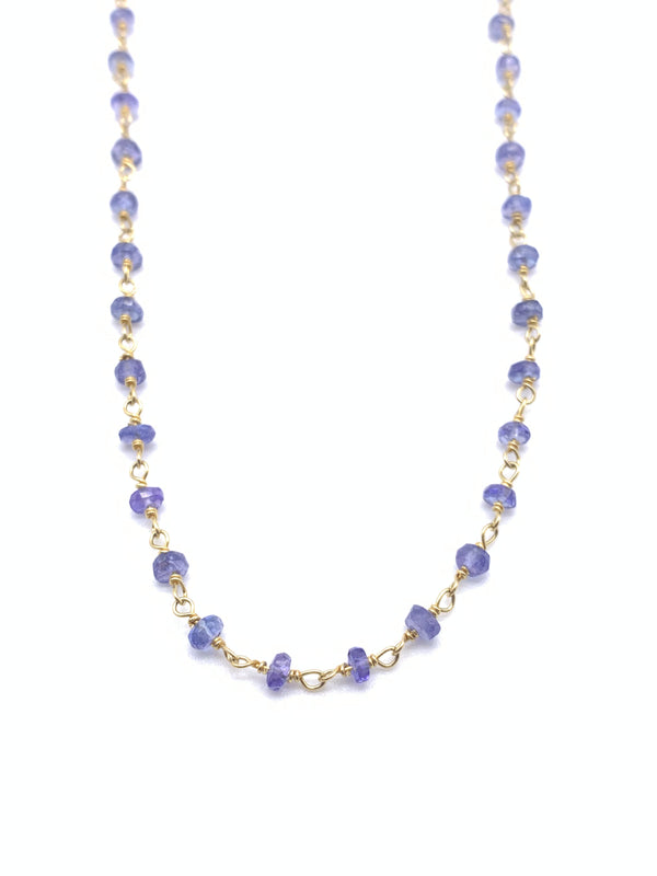 Beaded Tanzanite Necklace on Yellow Gold Filled Chain