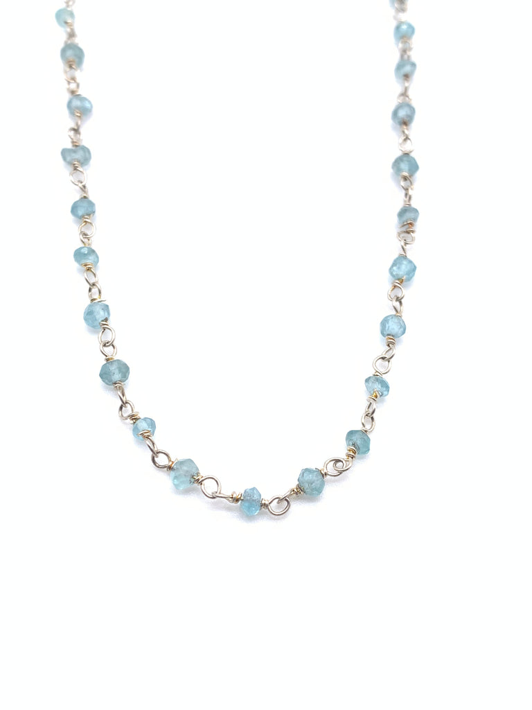 Beaded Aquamarine Necklace on Sterling Silver Chain