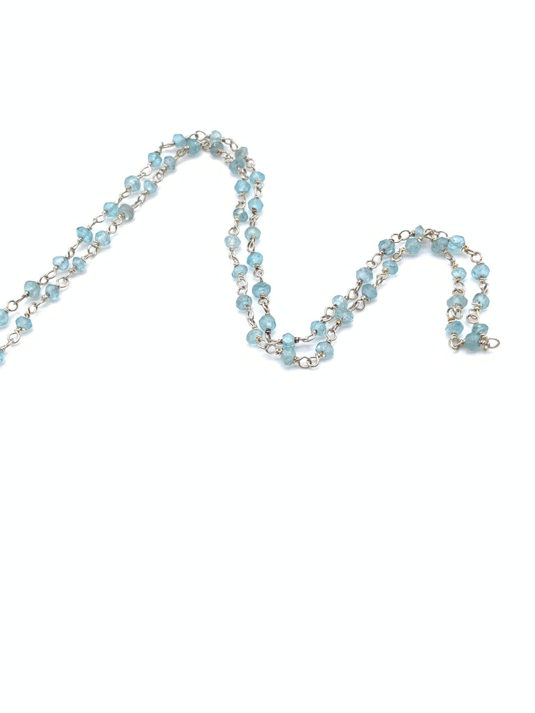 Beaded Aquamarine Necklace on Sterling Silver Chain