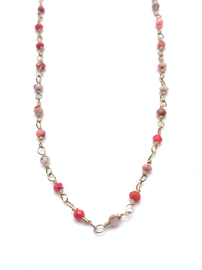 Beaded Pink Opal Necklace on Yellow Gold Filled Chain