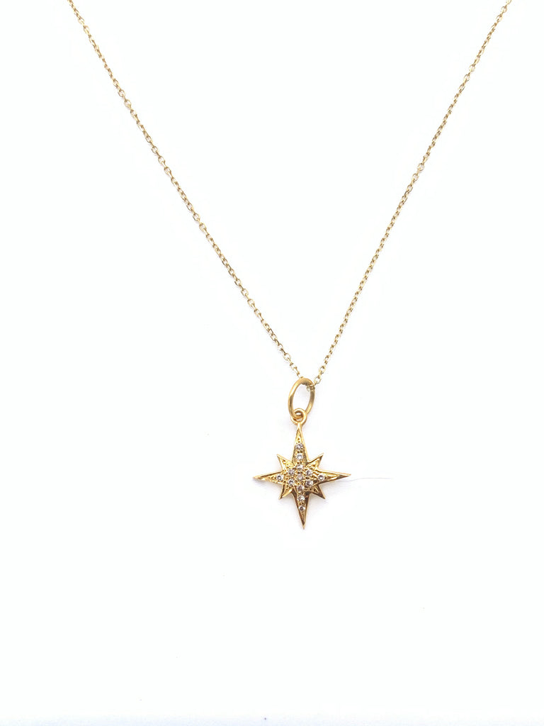 18 Karat Yellow Gold Diamond Pave Northern Star Pendant